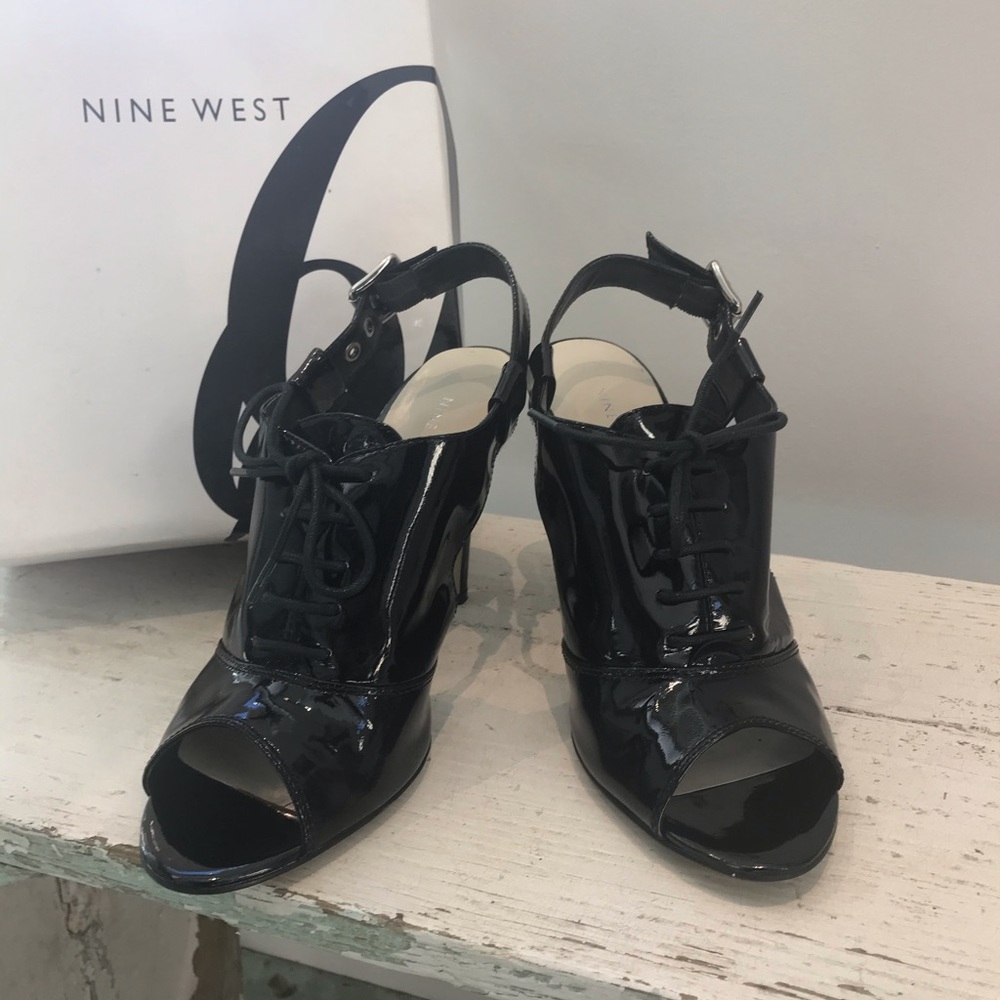 Nine West Black Patent Leather Lace-up Heels